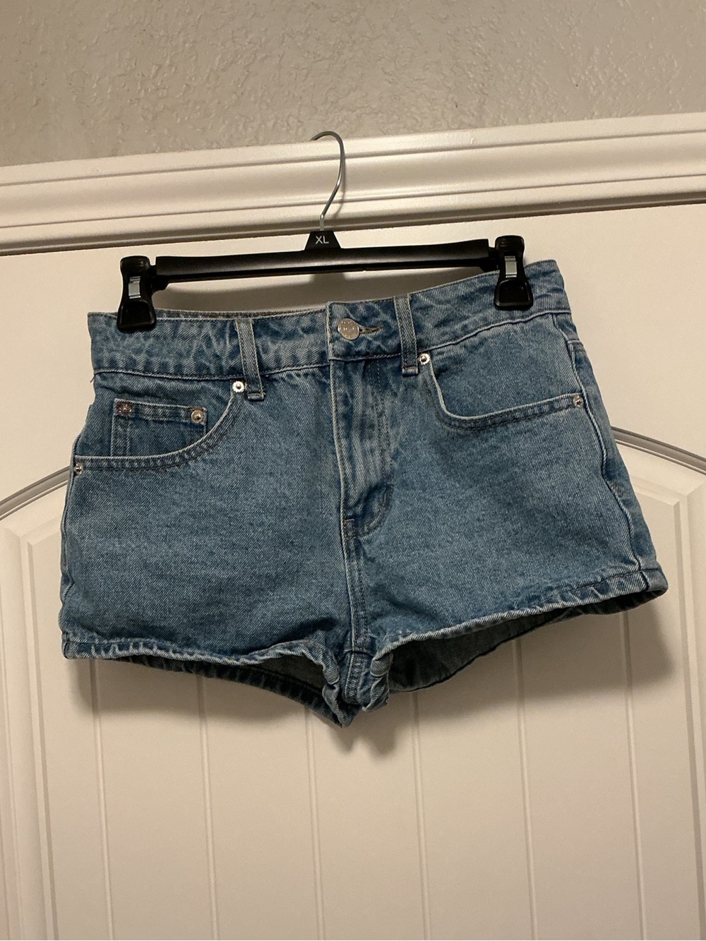 Edikted Heart Bow Pocket Denim Shorts Blue Washed Coquette Y2K High Rise Size XS